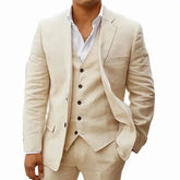 3 Piece Linen Summer Men Suits for Wedding Groom Tuxedos Casual Beach Custom Man Suit Set Jacket Vest with Pants Man Fahion